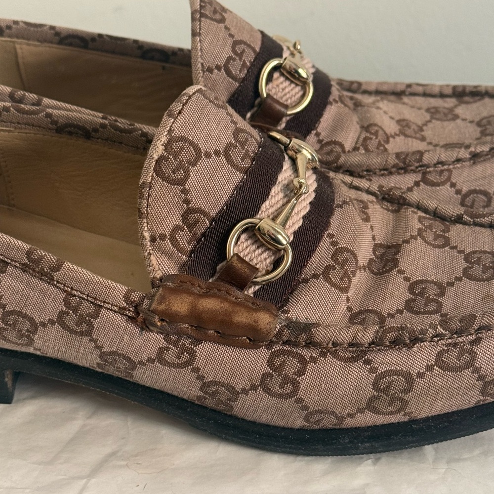 Gucci GG Supreme Monogram Canvas Horsebit Jordaan Brixton Loafers Brown 1953 7.5 - Picture 9 of 14